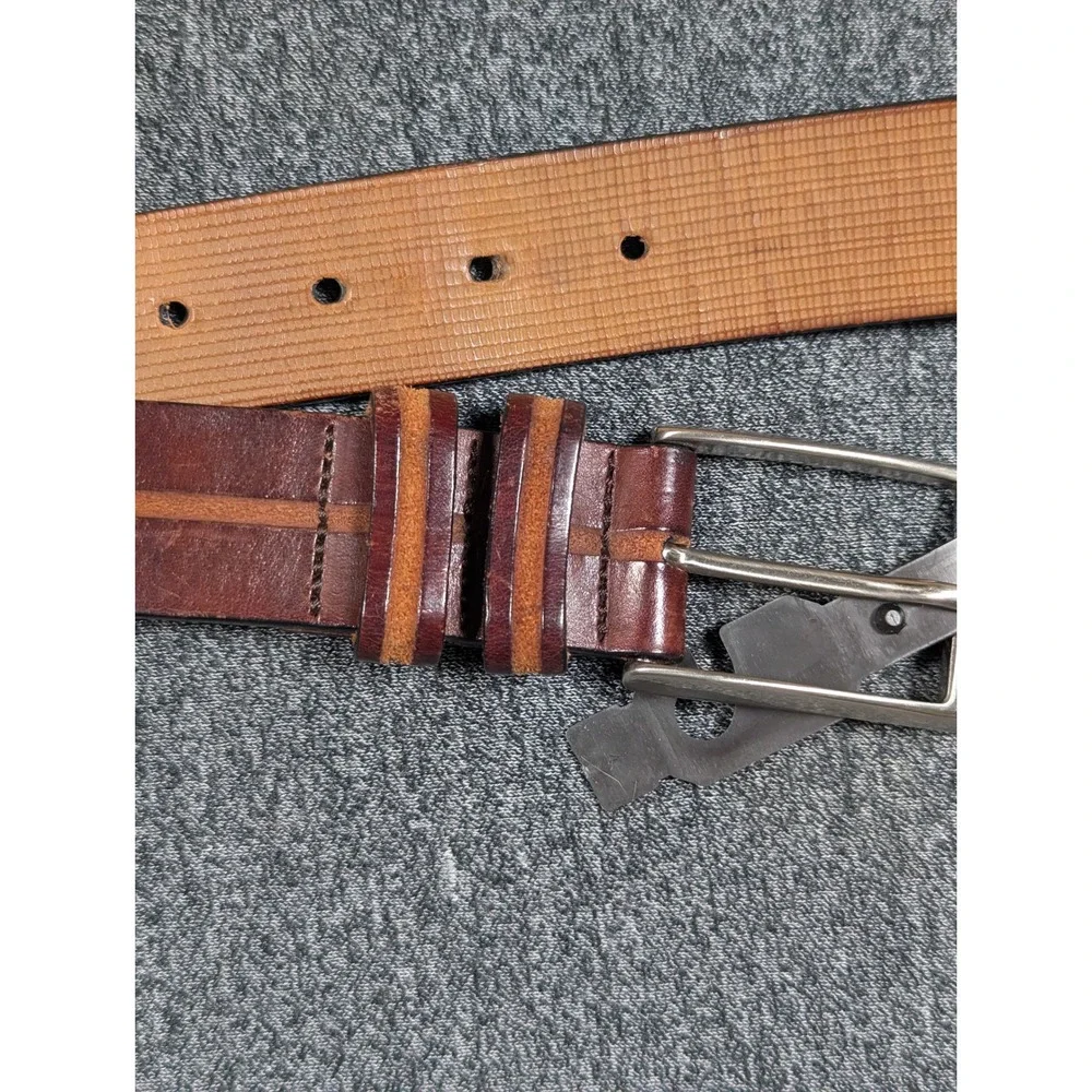 Made in Italy Brown Leather Belt with Suede Inlay Solid Brass Buckle 38 Inch